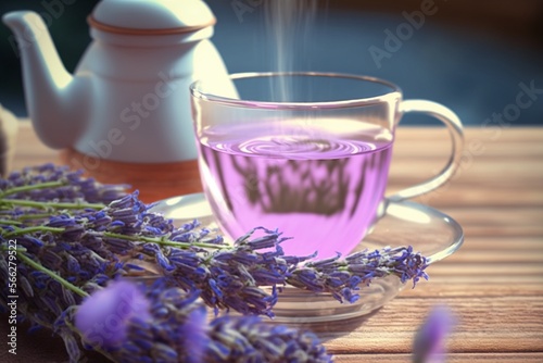 tea with lavender illustration. AI generated