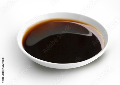 Soy sauce in a bowl isolated. PNG transparency.