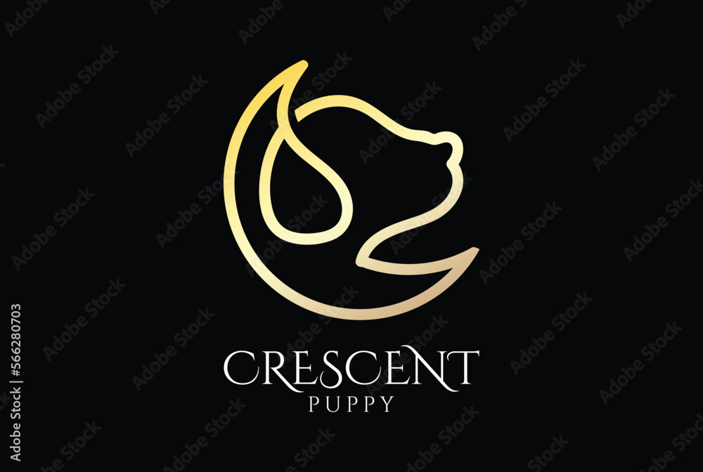 Obraz premium Simple Luxury Crescent Moon Dog Puppy Monogram Line Logo Design
