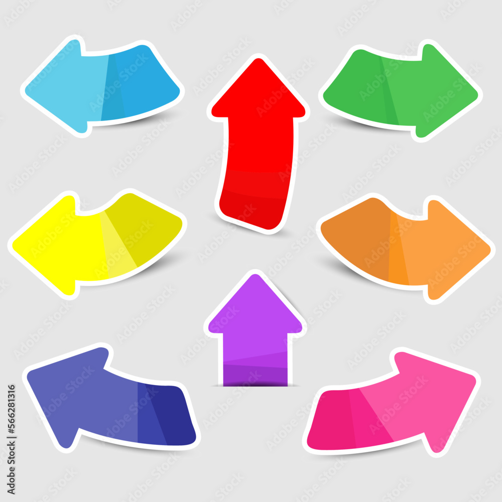 Colorful arrow sticker paper on white background Colorful arrow sticker paper on white background
