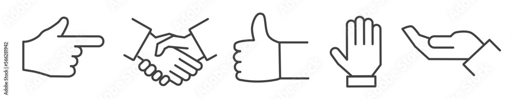 Hand gestures vector thin line icon collection on white background Hand gestures vector thin line icon collection on white background
