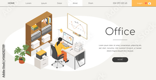 Office - modern vector colorful isometric web banner