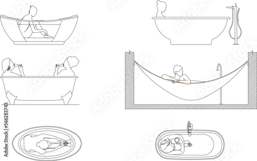 Sketch vector illustration of a person soaking in a bathtub