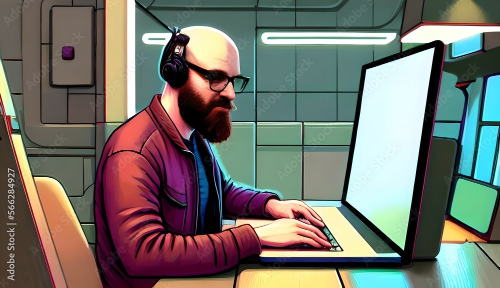 man working on laptop in the office AI generated man working on laptop in the office AI generated