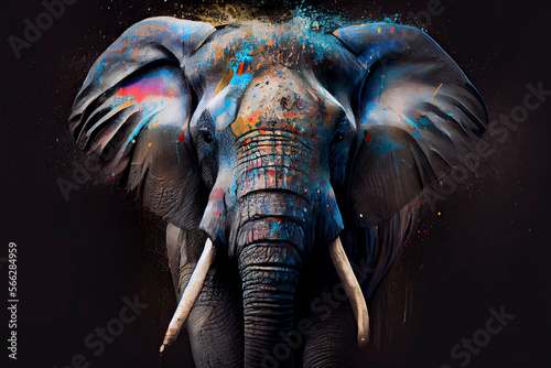 Elephant made of paint, paint splater