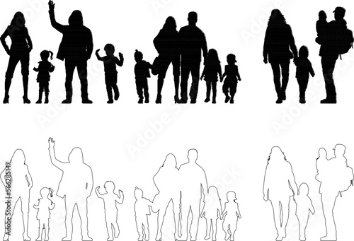 Vector sketch illustration of a happy family couple with their child