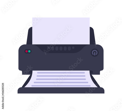 Working printer with a sheet of paper icon flat vector illustration