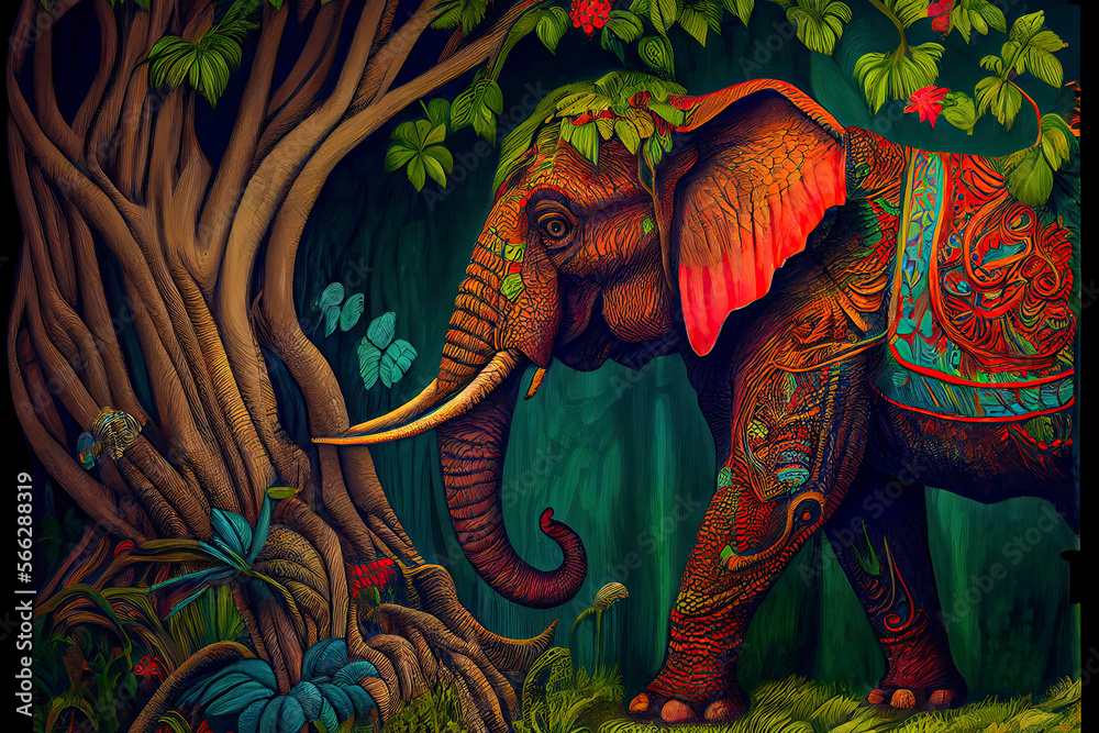 Fototapeta premium side view, an elephant in the jungle,