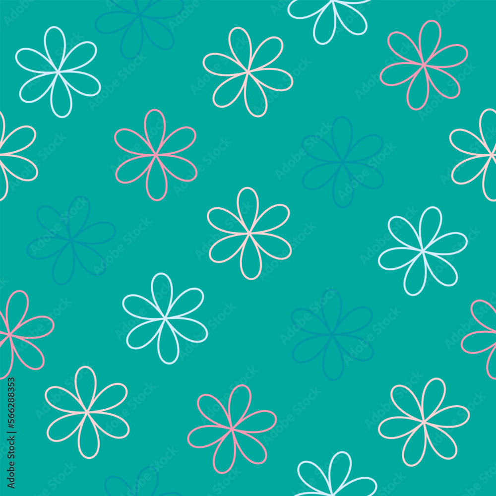 Obraz premium Pastel contours of flowers on a green background seamless pattern