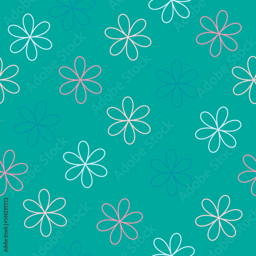 Pastel contours of flowers on a green background seamless pattern
