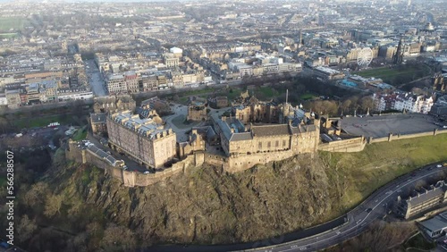 Scenic Drone Aerial Footage of Edinburgh, Scotland, including castle, Arthur's seat and city view.