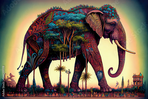 side view, an elephant in the jungle,