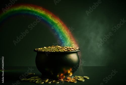 A pot of gold at the end of a rainbow. Generative ai