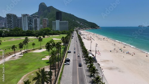 Sao Conrado Beach At Downtown Rio De Janeiro Rio De Janeiro Brazil. Seascape Bay Water. Blue Skyline Beach Landscape Beauty. Blue Sea Beach Landscape Waterside Shore. photo