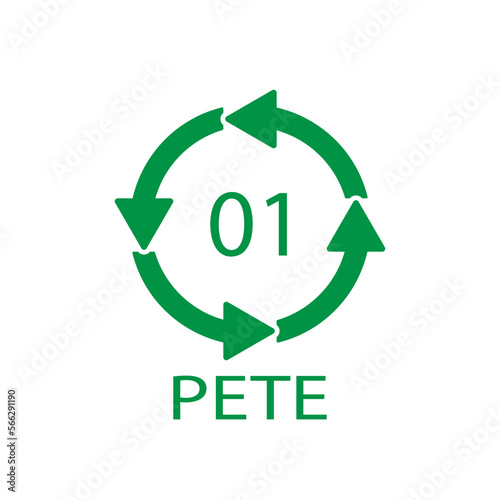 PETE 01 recycling code symbol. Plastic recycling vector polyethylene sign.