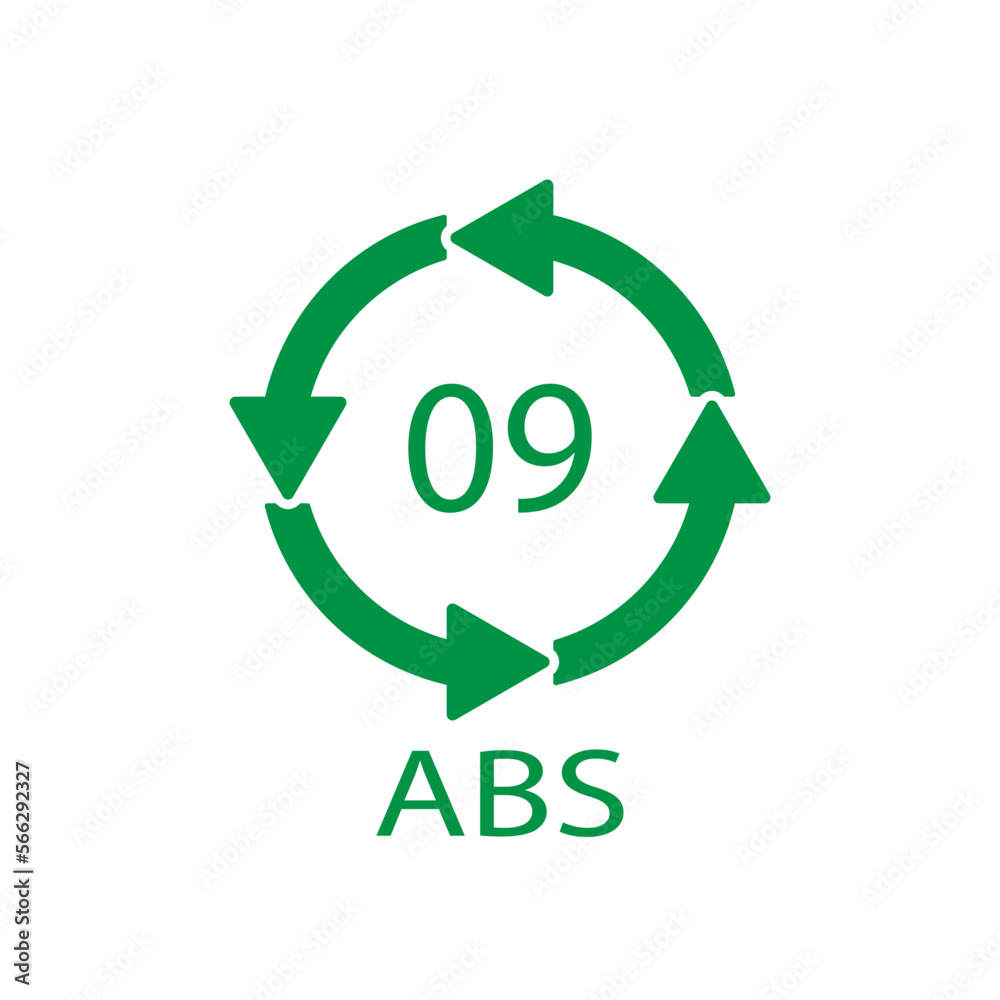 Plastic recycle symbol ABS 9 vector icon. Plastic recycling code ABS 09. Plastic recycle symbol ABS 9 vector icon. Plastic recycling code ABS 09.