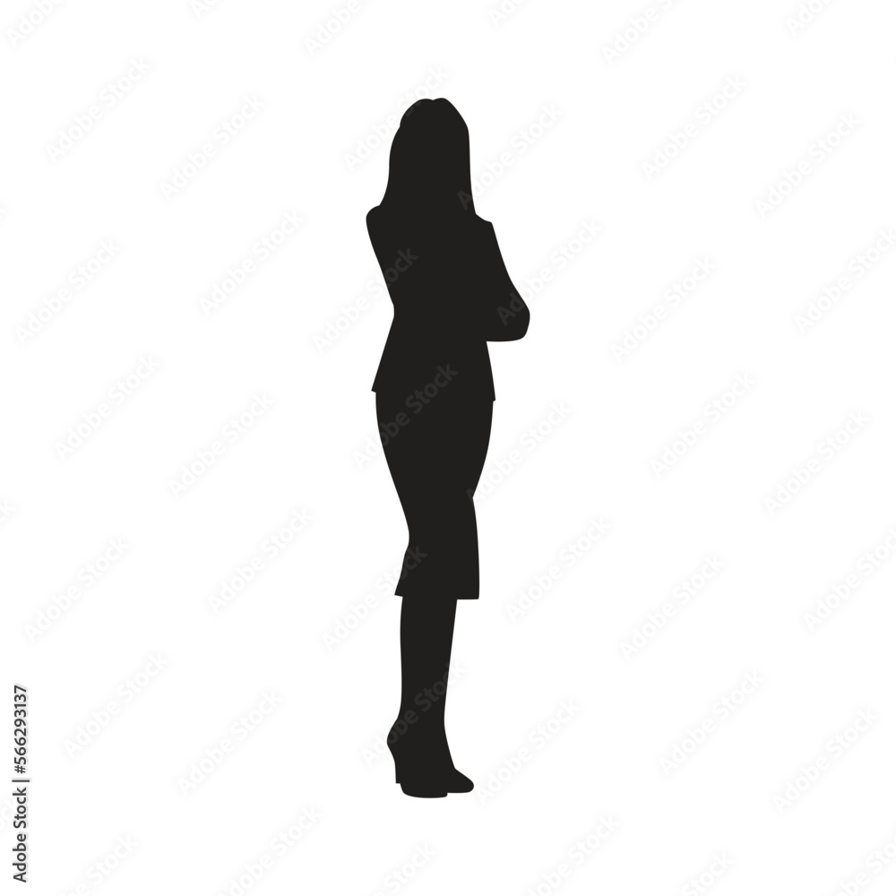 Young woman silhouette. White background.

