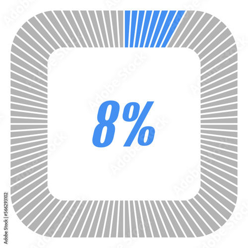 8 percent square shape percentage diagram for infographics,documents or reports. vector.