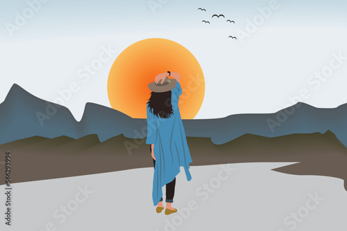 Style girl cares about herself and her future. Concept of loving yourself and a healthy lifestyle. Vector flat illustration.