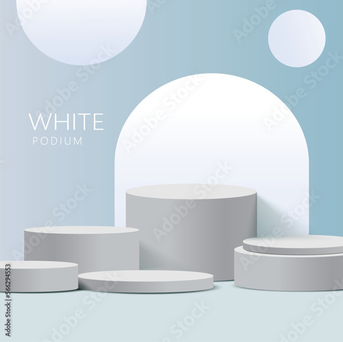 Abstract white round corner pedestal podium. Product display presentation.