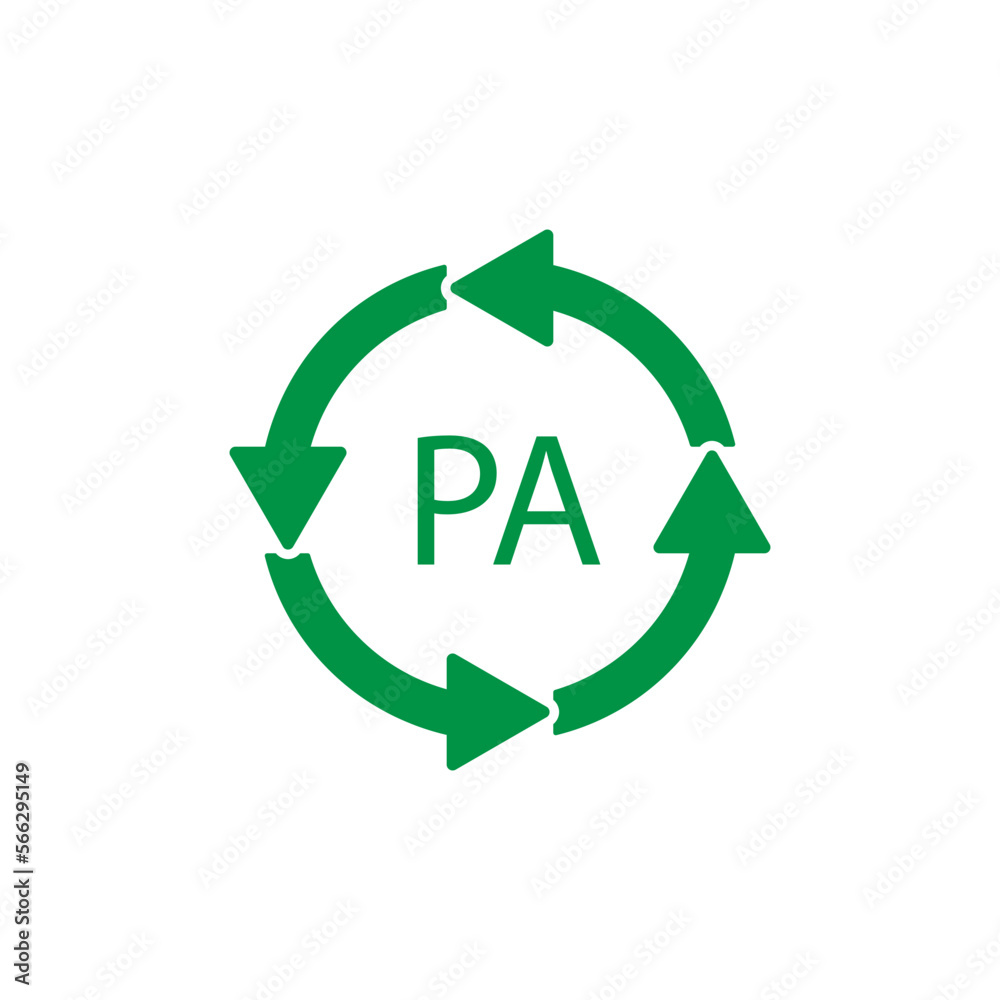 Plastic recycling symbol PA polyamide, vector illustration Plastic recycling symbol PA polyamide, vector illustration