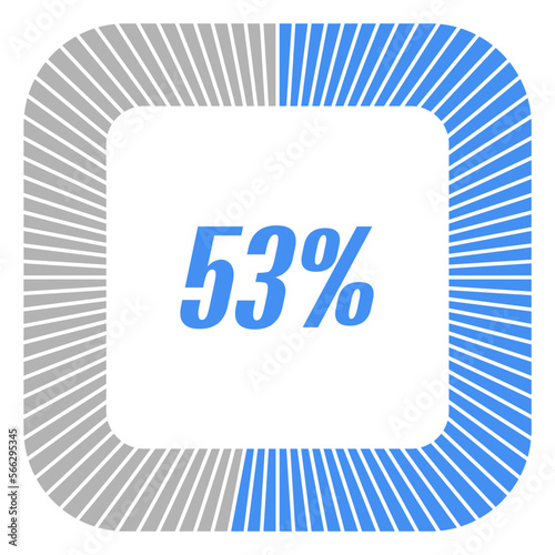53 percent square shape percentage diagram for infographics,documents or reports. vector.