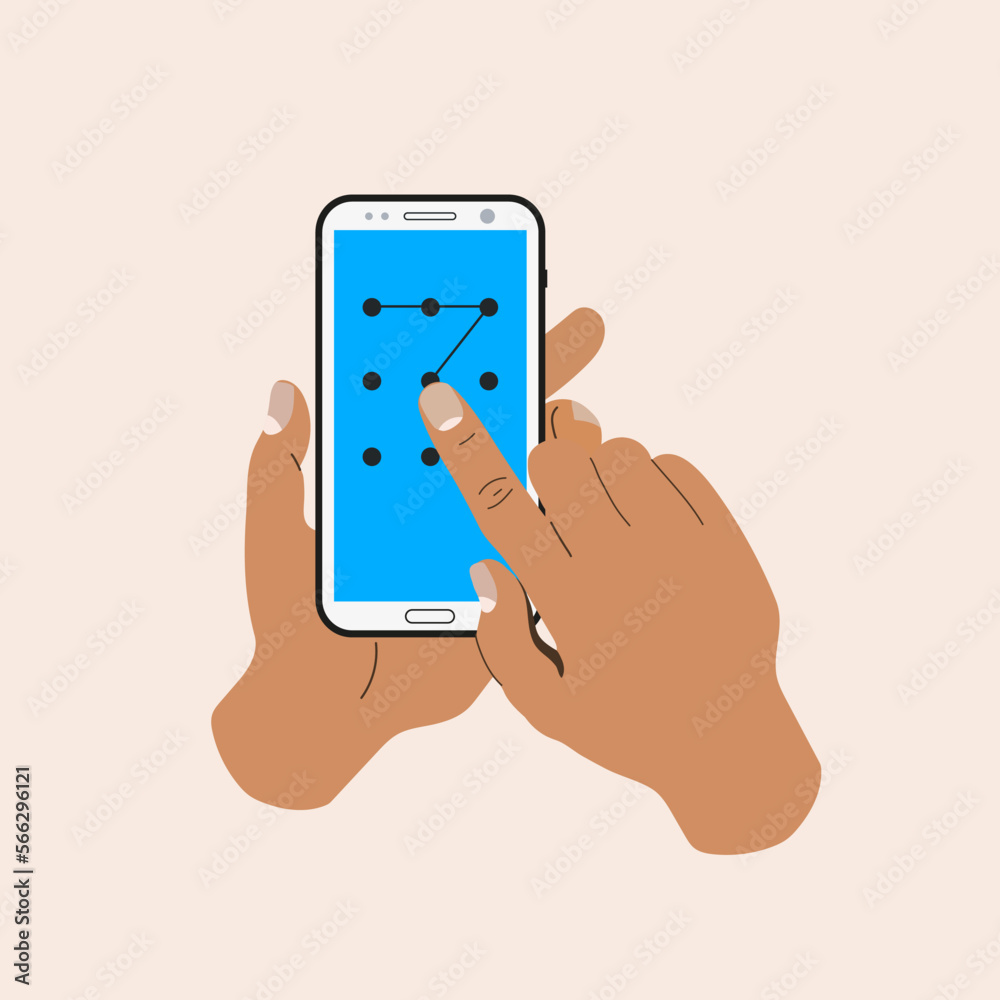 open, swipe , slide mobile security vector modern clean simple. enter pass code screen isolated graphic. points code on the cell phone. man or male hand holding a smart phone flat design style cartoon open, swipe , slide mobile security vector modern clean simple. enter pass code screen isolated graphic. points code on the cell phone. man or male hand holding a smart phone flat design style cartoon