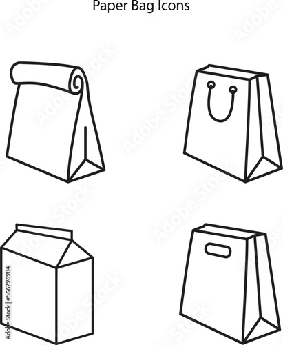 Paper bag lunch icon, paper bag shopping flat vector icon. Healthy meal. School lunch isolated on white background.