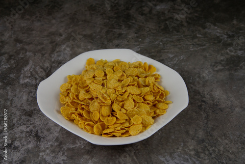 Cornflakes in a bowl. American breakfast