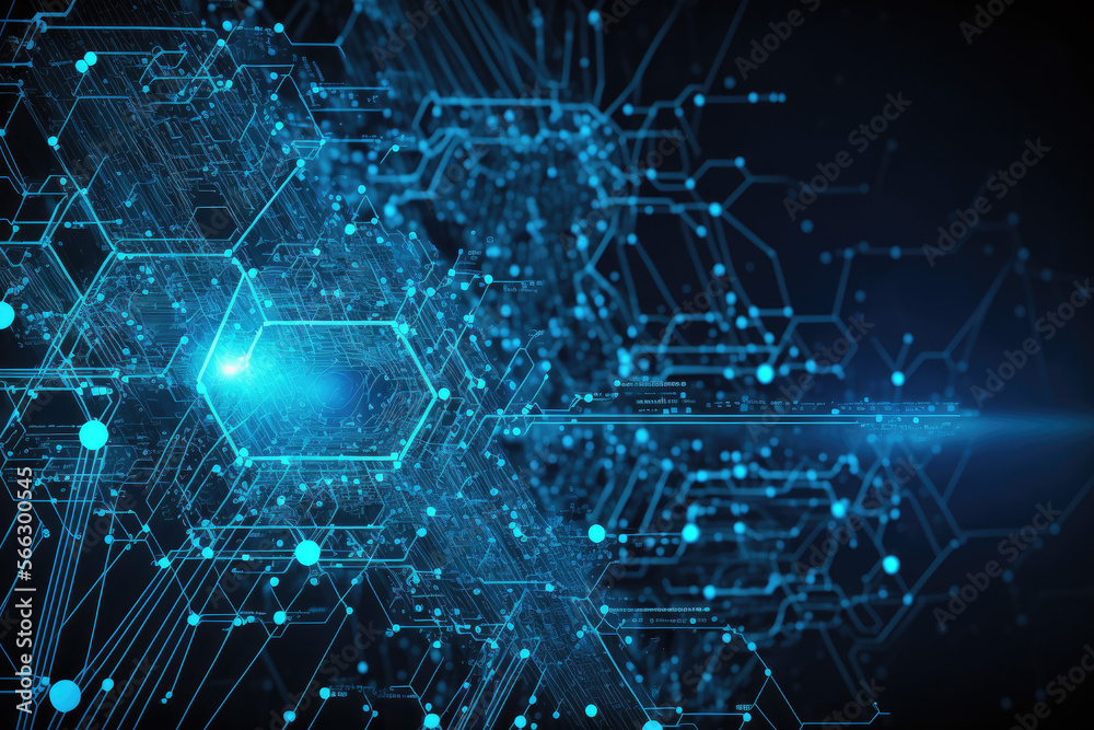 Obraz premium blue digital technology network background made by generative ai