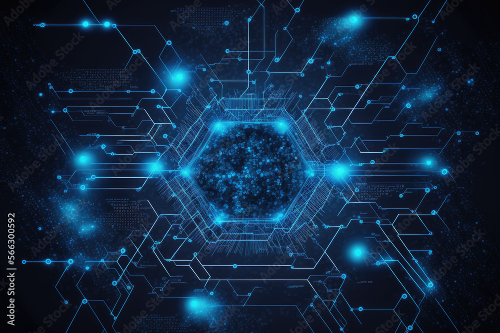Obraz premium blue digital technology network background made by generative ai