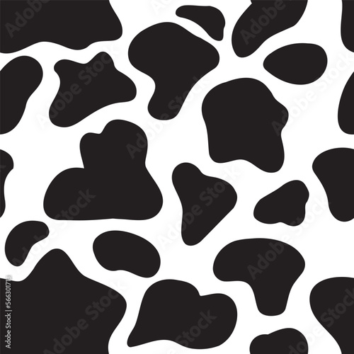 Cow skin print seamless pattern spots in black and white. Repeating dalmatian dog stains
