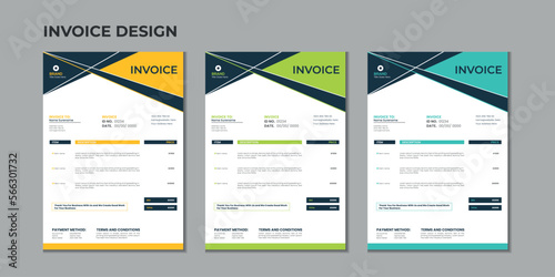 Minimal corporate Business multiple color variation a4 size vector invoice design template
