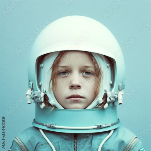 Generative ai child pretending to be an astronaut playing wearing a space helmet