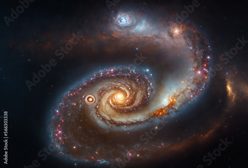 Generative ai illustration of planets and shining stars galaxy in space. Universe galaxy nebula stars and planets