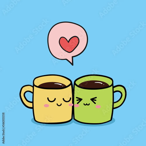cup doodle, love icon, heart icon, Cup icon with love lover concept. couple item, heart, Valentine's Day or wedding day, lover's day. vector illustration. 