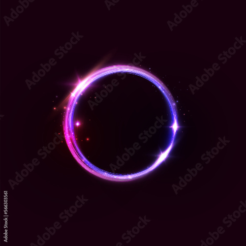 Vector bright neon circle with glow. Abstract round frame with empty space for text bright neon frame with transparency. Colorful glitter, flash. Illustration for advertising, banner, postcard.