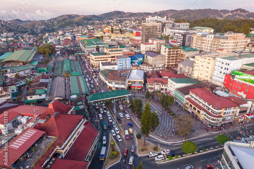 Baguio City, Philippines - Aerial of Magsaysay Avenue and the Baguio cityscape. photo