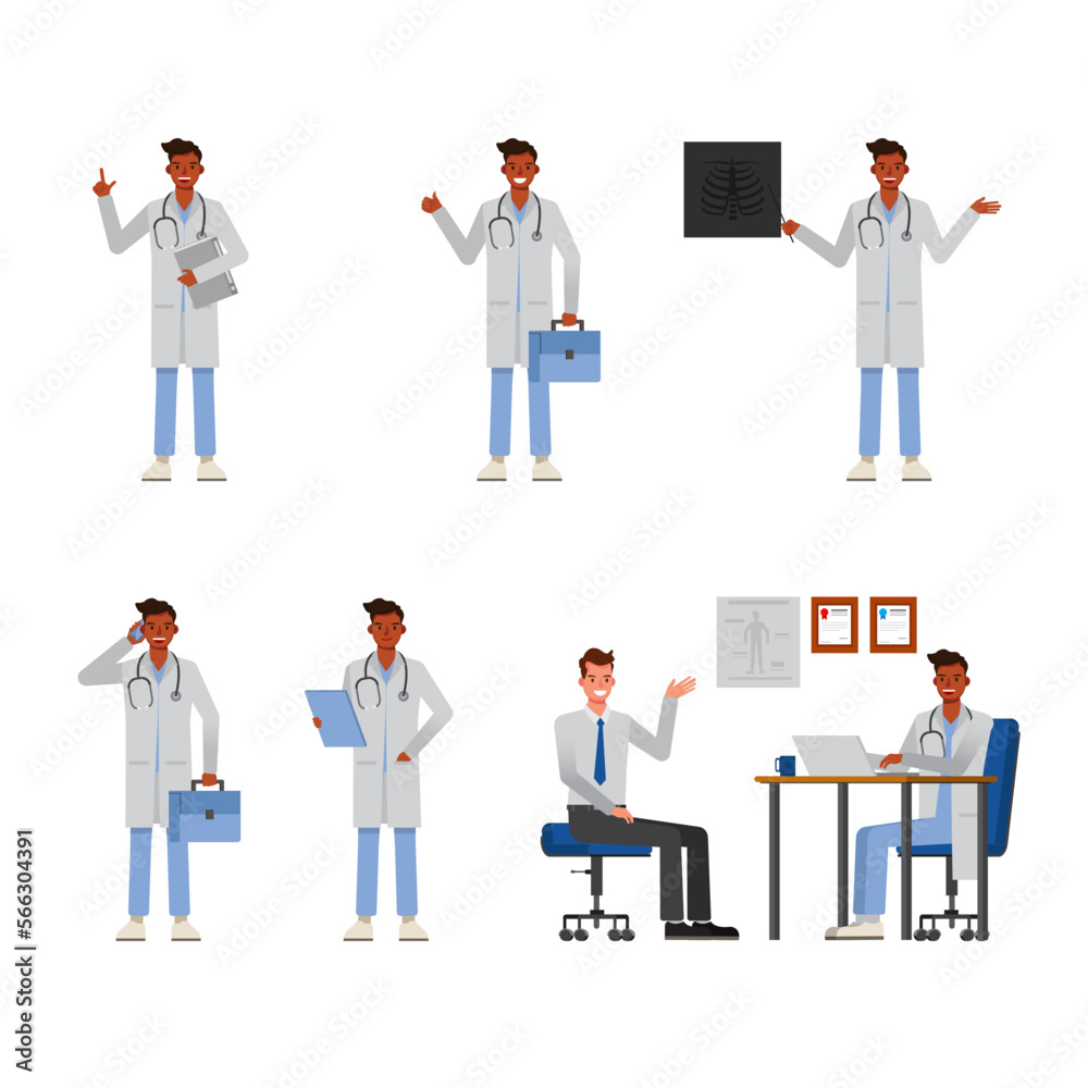 Set of doctor working character vector design.