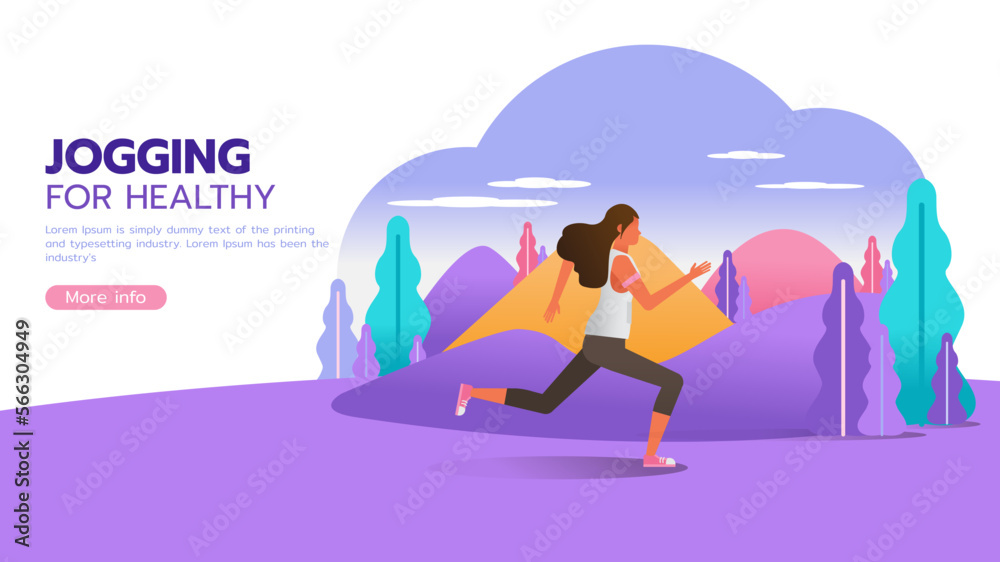 Woman running in the garden character vector design. Sports activity and healthy lifestyle. For landing page, web, poster, banner, flyer and greeting card.