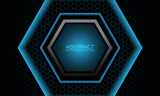 Abstract blue grey hexagon banner on dark mesh pattern design modern luxury background vector