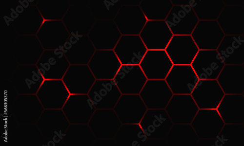 Abstract red light hexagon line in grey modern luxury futuristic background vector