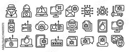 cyber crime icon set. vector illustration for web, computer and mobile app. line style icon