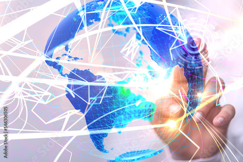 Neural network 3D illustration. Big data and cybersecurity