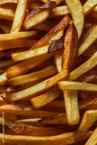 French fries closeup aerial view for advertising concept
