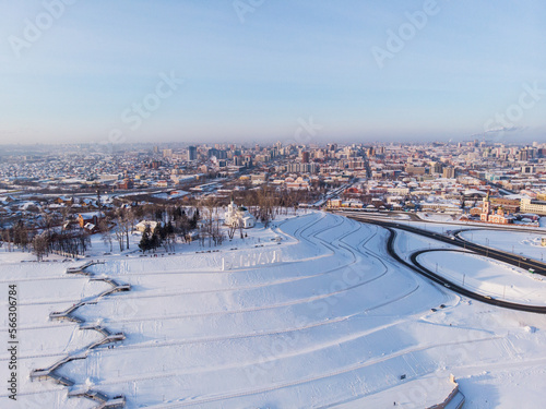 Aerial shot of bridge and c...
