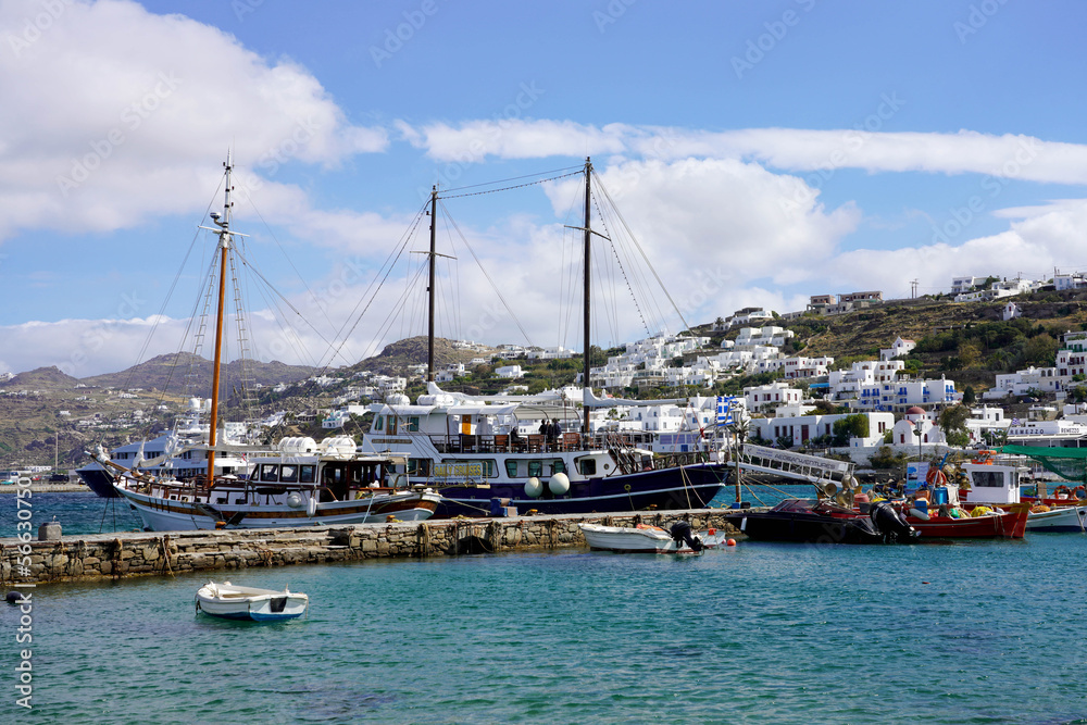 Vessels in the port of Mykonos, Greece