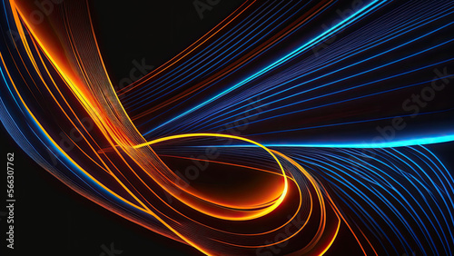 Abstract neon lights into digital technology tunnel. Futuristic technology abstract background with lines for network, big data, data center, server, internet, speed. Generative Ai