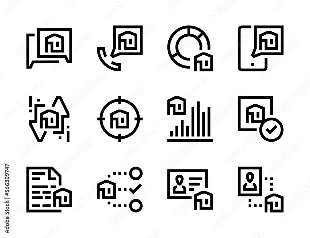 Real Estate, Rental Property and Realtor services line vector icons. House for rent and sale editable stroke outline icon set.