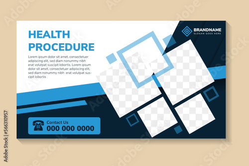 flyer template design with headline is health procedure. space of photo collage and text. Advertising banner with horizontal layout. multicolor blue element in white background. abstract modern style.